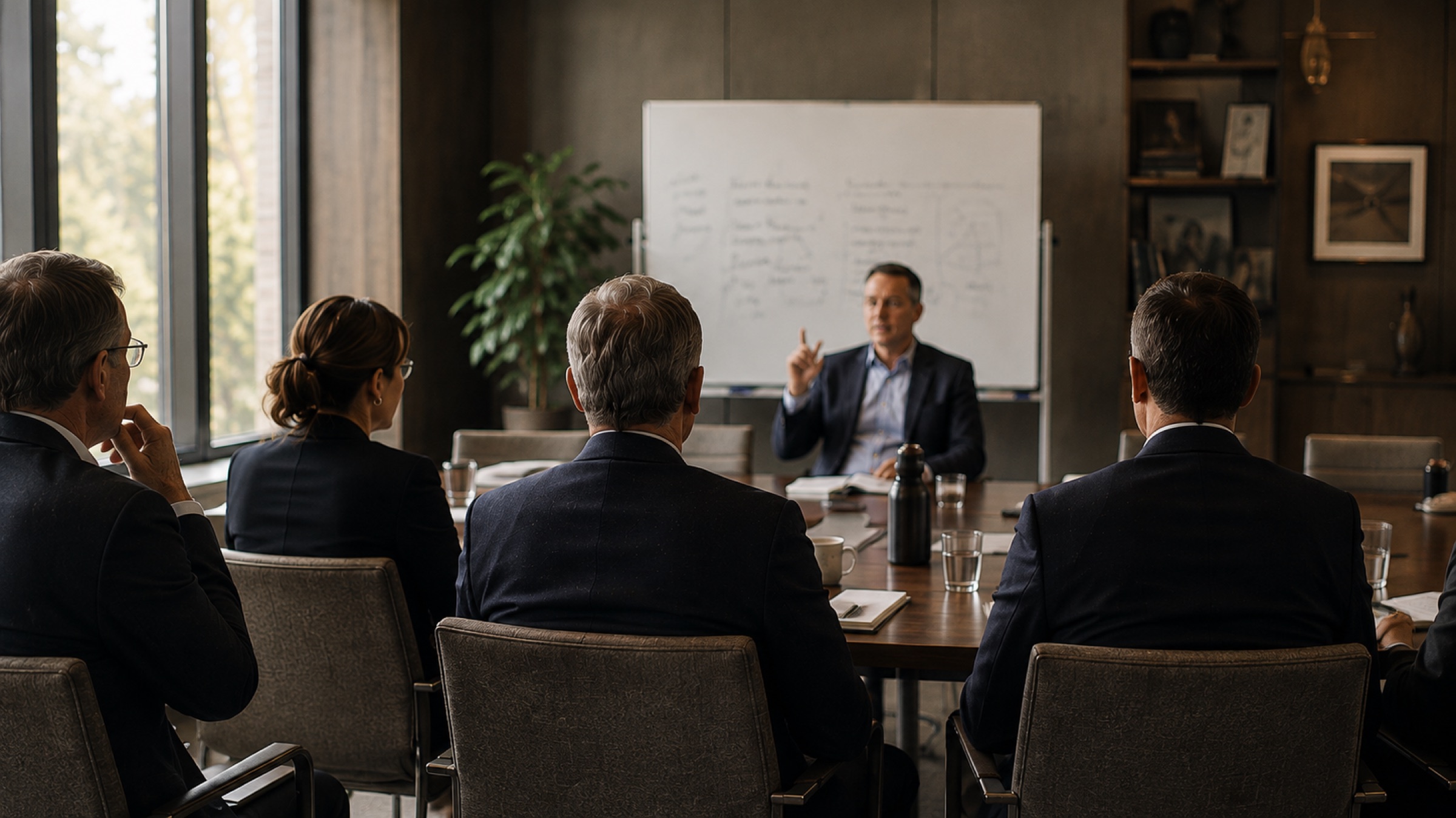 An executive session in progress, seen from the back of the room.